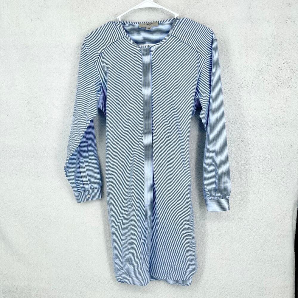 AllSaints‎ Dress Women Size Small Mini Button Down Blue & White Striped Nautical